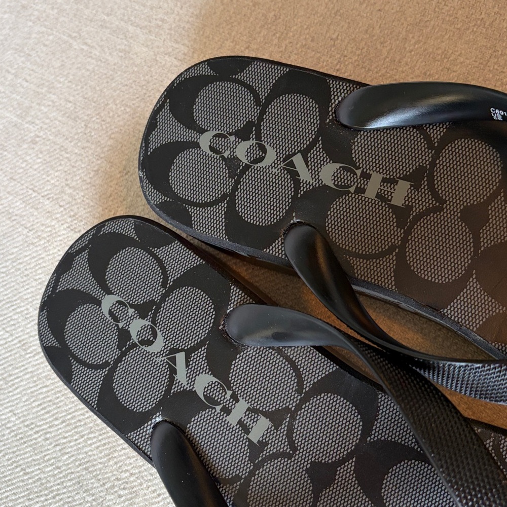 Coach Size 8 Black Signature Monogram Platform Flip Flop Sandals NEW WITH TAGS - Picture 3 of 12